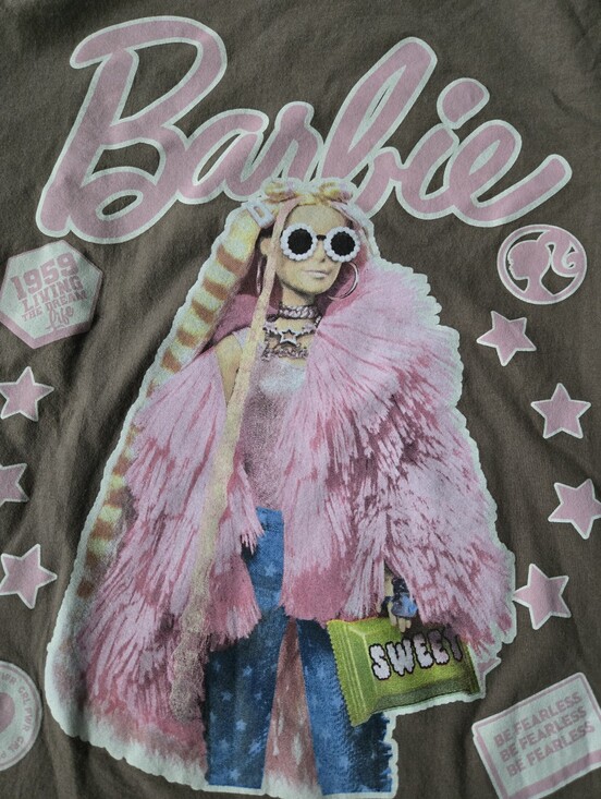 Barbie Tops - Barbie Brown Tee with Pink Graphic and Blue Jeans